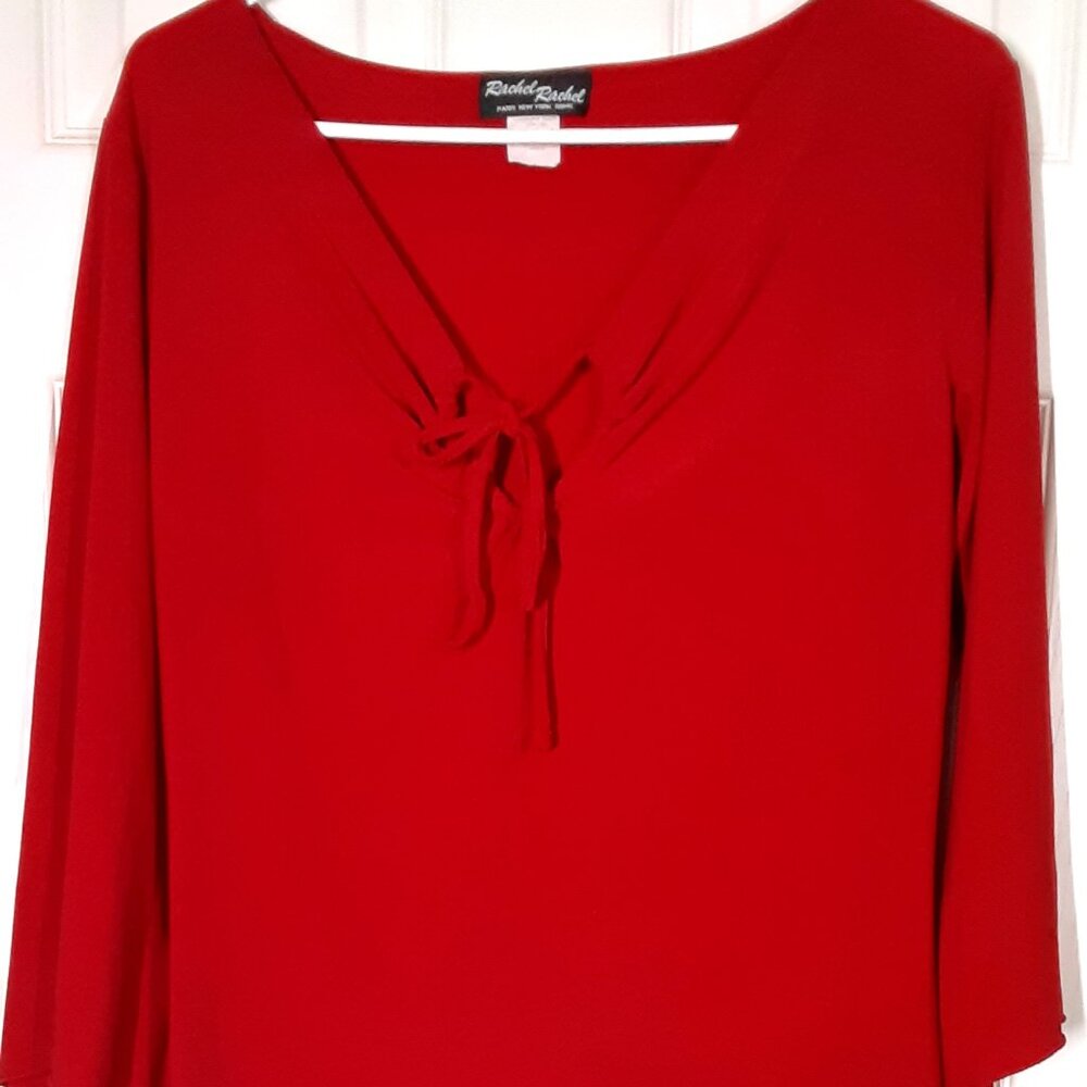 Rachel Rachel Woman's Top Size LARGE, Red, Stylish Sleeves & Bottom. Ships Fast.